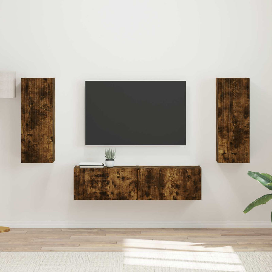 Tv-Meubelset Wandgemonteerd 2 Pcs Bewerkt Hout Gerookt eiken