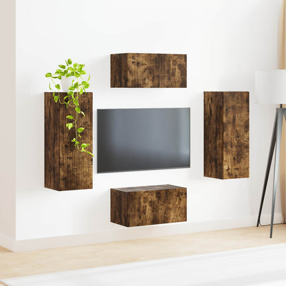Tv-Meubelset Wandgemonteerd 2 Pcs Bewerkt Hout Gerookt eiken