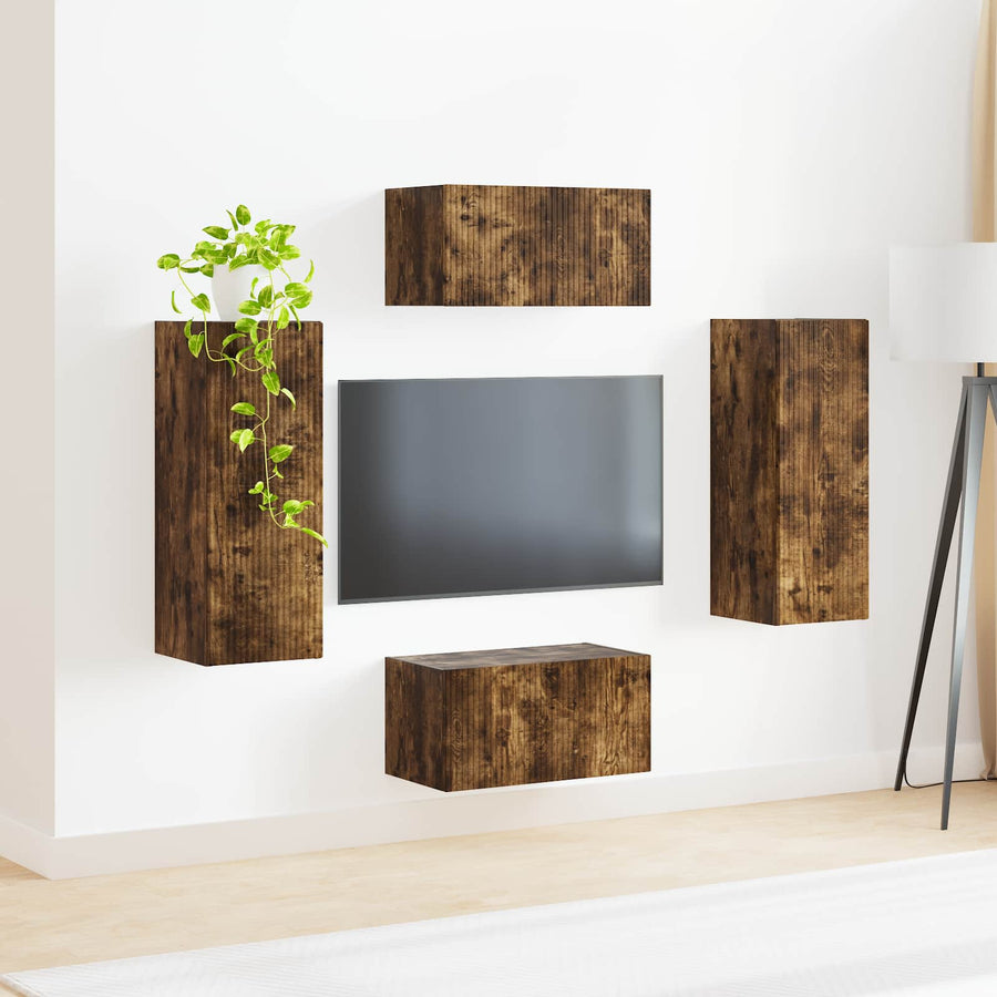 Tv-Meubelset Wandgemonteerd 2 Pcs Bewerkt Hout Gerookt eiken