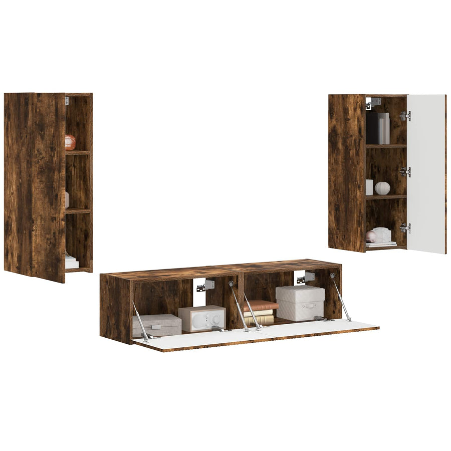 Tv-Meubelset Wandgemonteerd 2 Pcs Bewerkt Hout Gerookt eiken