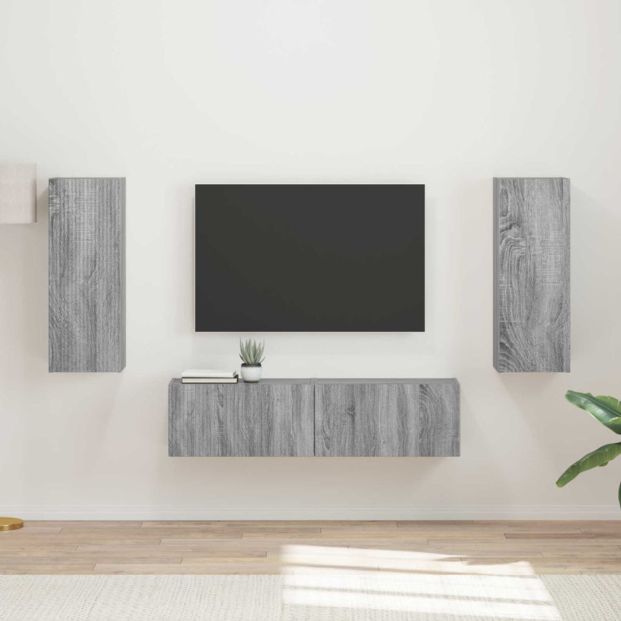 Tv-Meubelset Wandgemonteerd 2 Pcs Bewerkt Hout Grijs sonoma