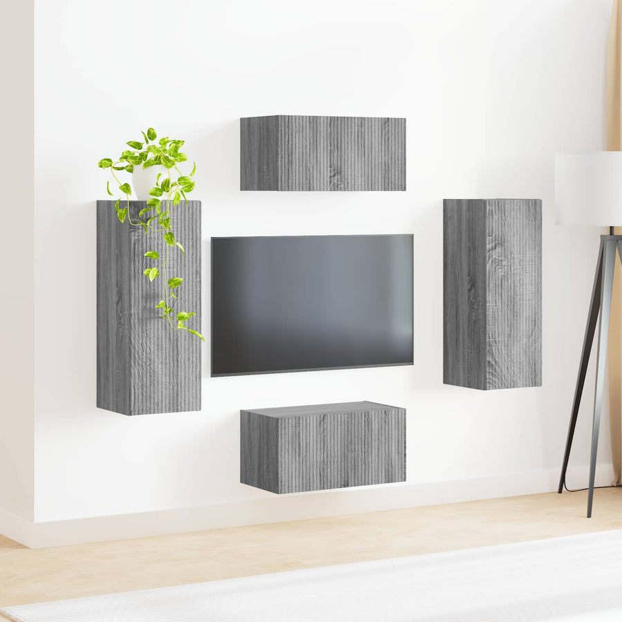 Tv-Meubelset Wandgemonteerd 2 Pcs Bewerkt Hout Grijs sonoma