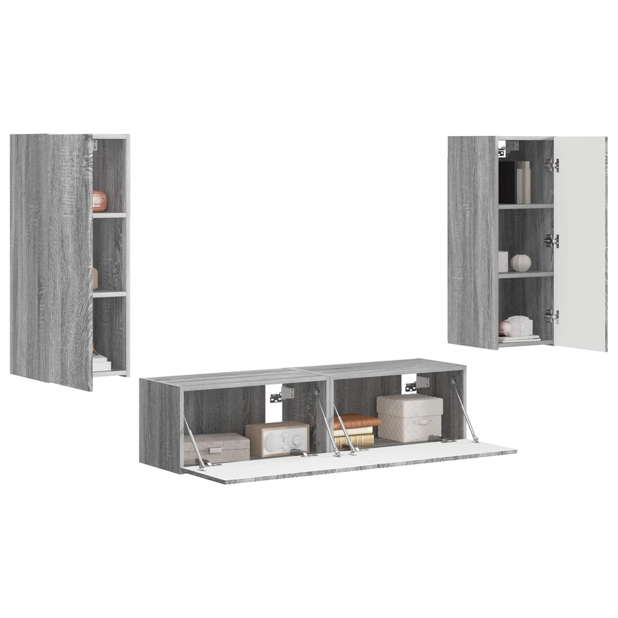 Tv-Meubelset Wandgemonteerd 2 Pcs Bewerkt Hout Grijs sonoma