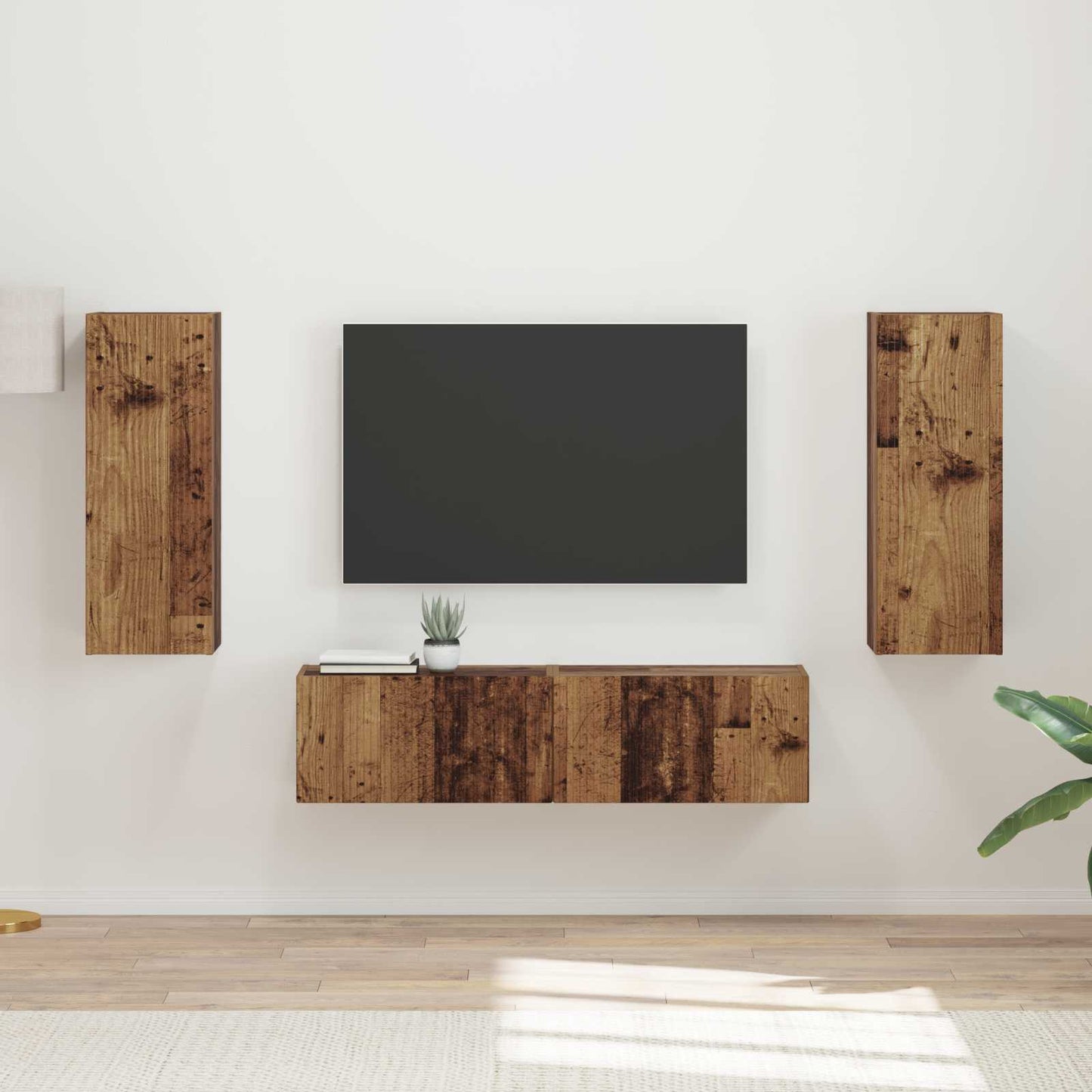 Tv-Meubelset Wandgemonteerd 2 Pcs Oudhout Bewerkt Hout