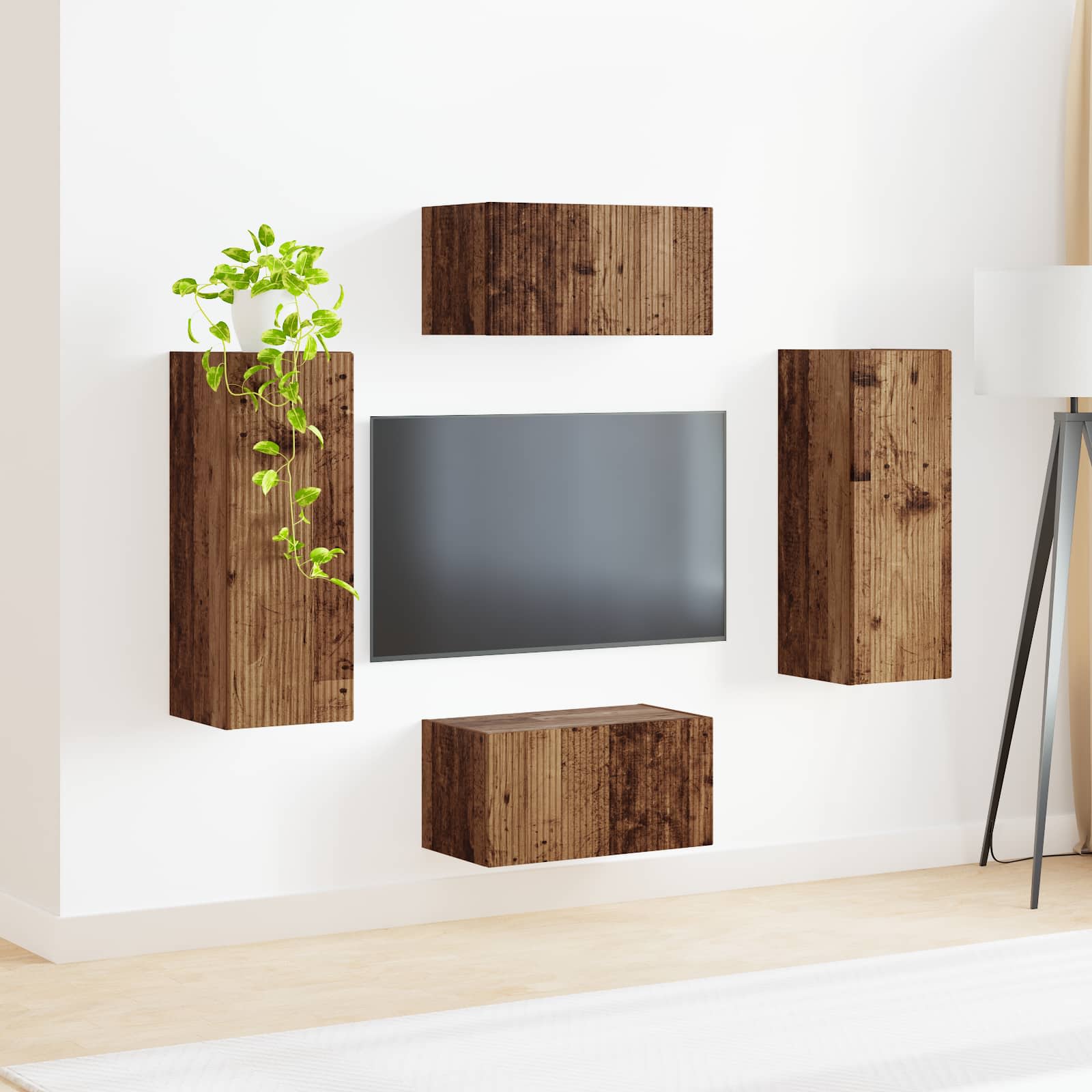 Tv-Meubelset Wandgemonteerd 2 Pcs Oudhout Bewerkt Hout