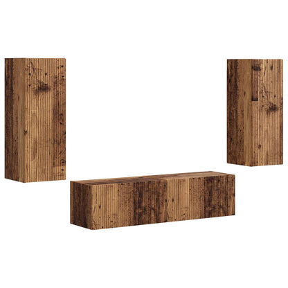 Tv-Meubelset Wandgemonteerd 2 Pcs Oudhout Bewerkt Hout