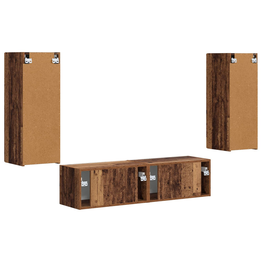 Tv-Meubelset Wandgemonteerd 2 Pcs Oudhout Bewerkt Hout
