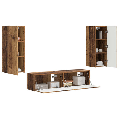 Tv-Meubelset Wandgemonteerd 2 Pcs Oudhout Bewerkt Hout