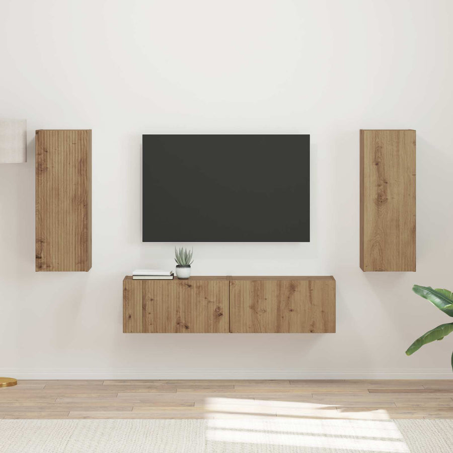 Tv-Meubelset Wandgemonteerd 2 Pcs Artisan Eiken Bewerkt Hout artisanaal eikenkleurig
