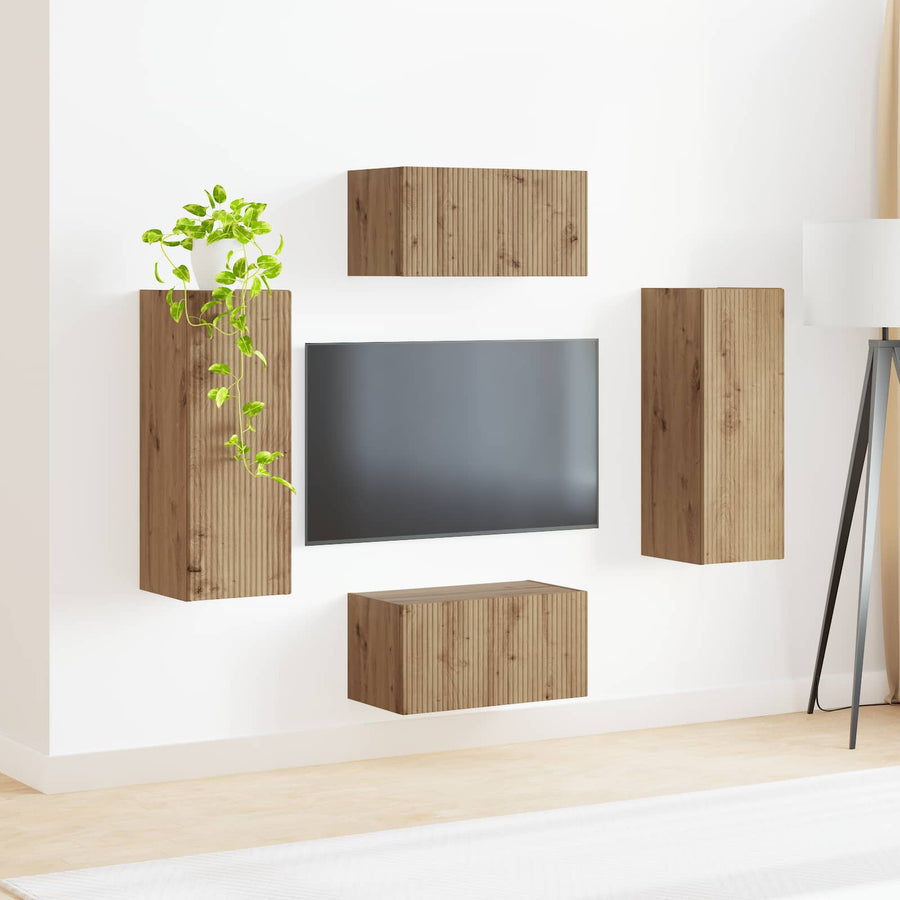 Tv-Meubelset Wandgemonteerd 2 Pcs Artisan Eiken Bewerkt Hout artisanaal eikenkleurig
