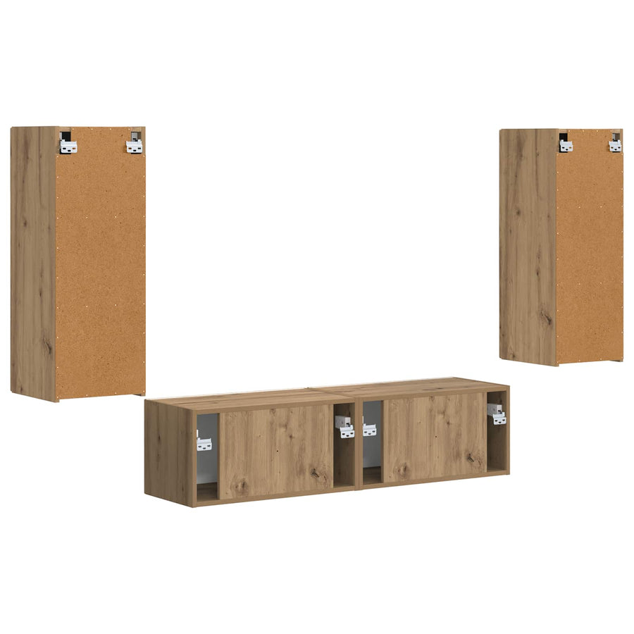 Tv-Meubelset Wandgemonteerd 2 Pcs Artisan Eiken Bewerkt Hout artisanaal eikenkleurig