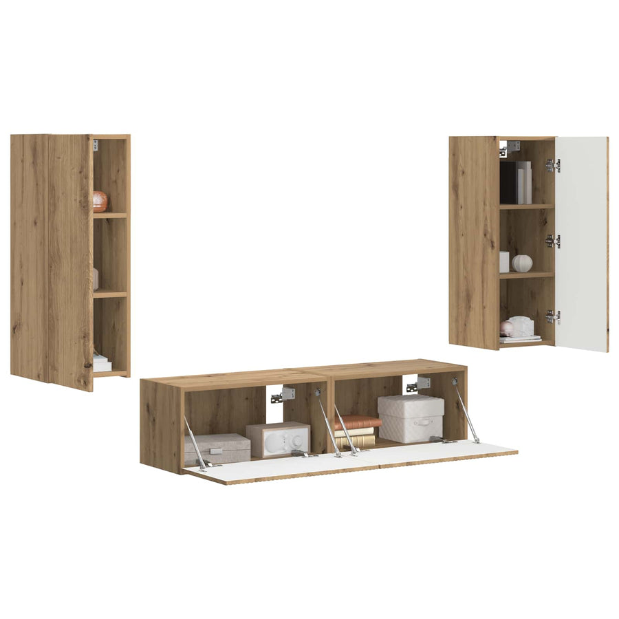 Tv-Meubelset Wandgemonteerd 2 Pcs Artisan Eiken Bewerkt Hout artisanaal eikenkleurig