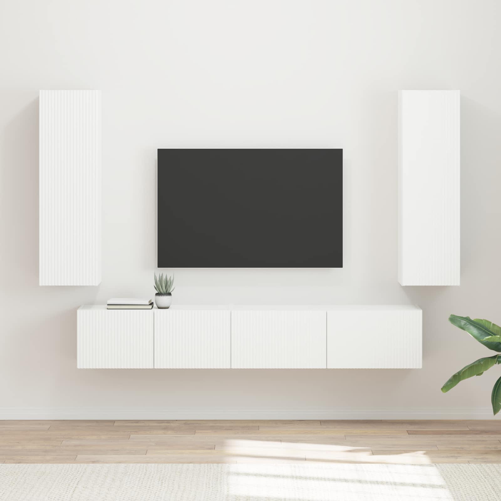 Tv-Meubelset Wandgemonteerd 3 Pcs Bewerkt Hout Wit