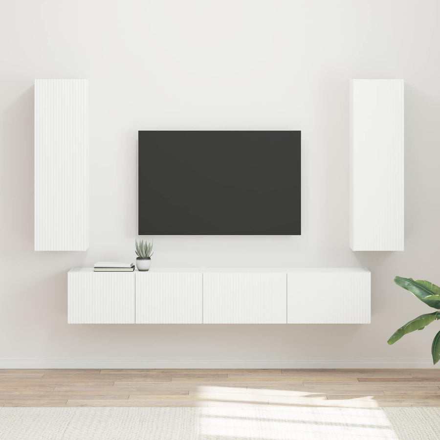 Tv-Meubelset Wandgemonteerd 3 Pcs Bewerkt Hout Wit