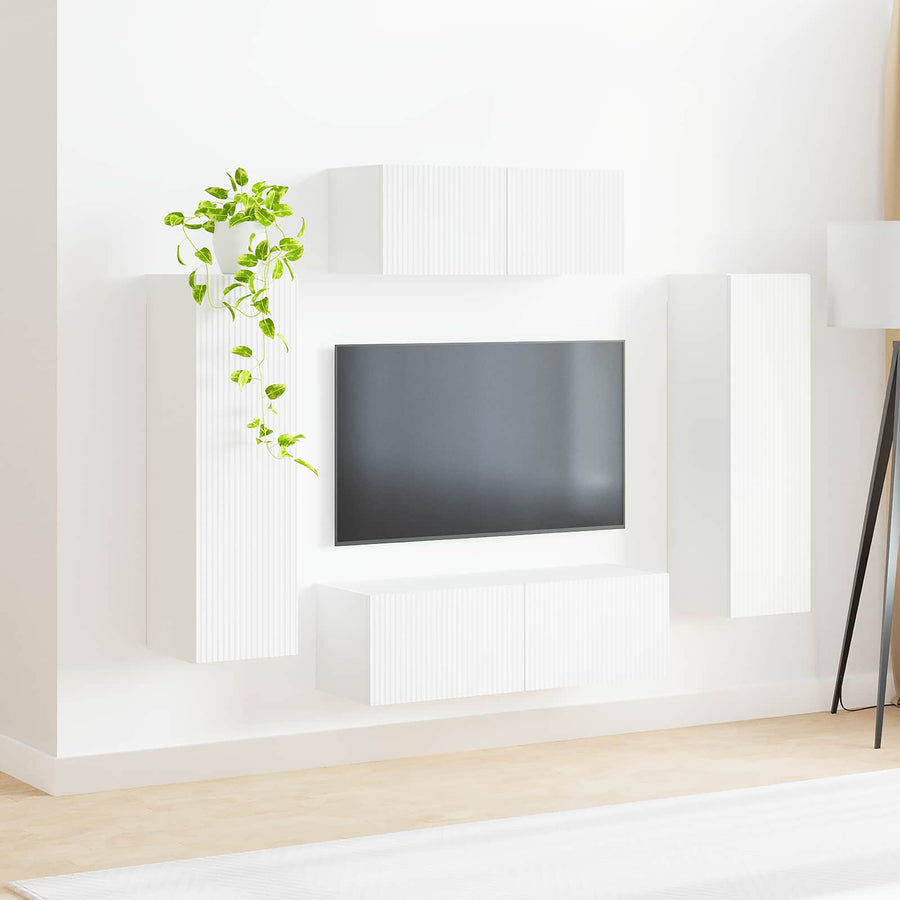 Tv-Meubelset Wandgemonteerd 3 Pcs Bewerkt Hout Wit