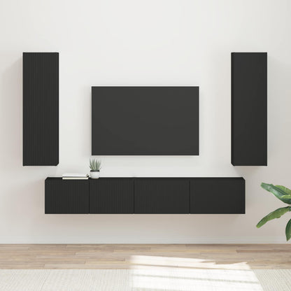 Tv-Meubelset Wandgemonteerd 3 Pcs Bewerkt Hout Zwart