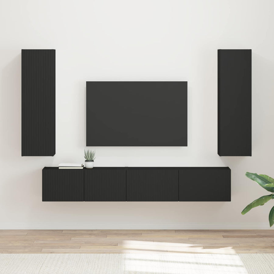 Tv-Meubelset Wandgemonteerd 3 Pcs Bewerkt Hout Zwart