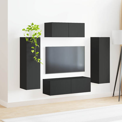 Tv-Meubelset Wandgemonteerd 3 Pcs Bewerkt Hout Zwart