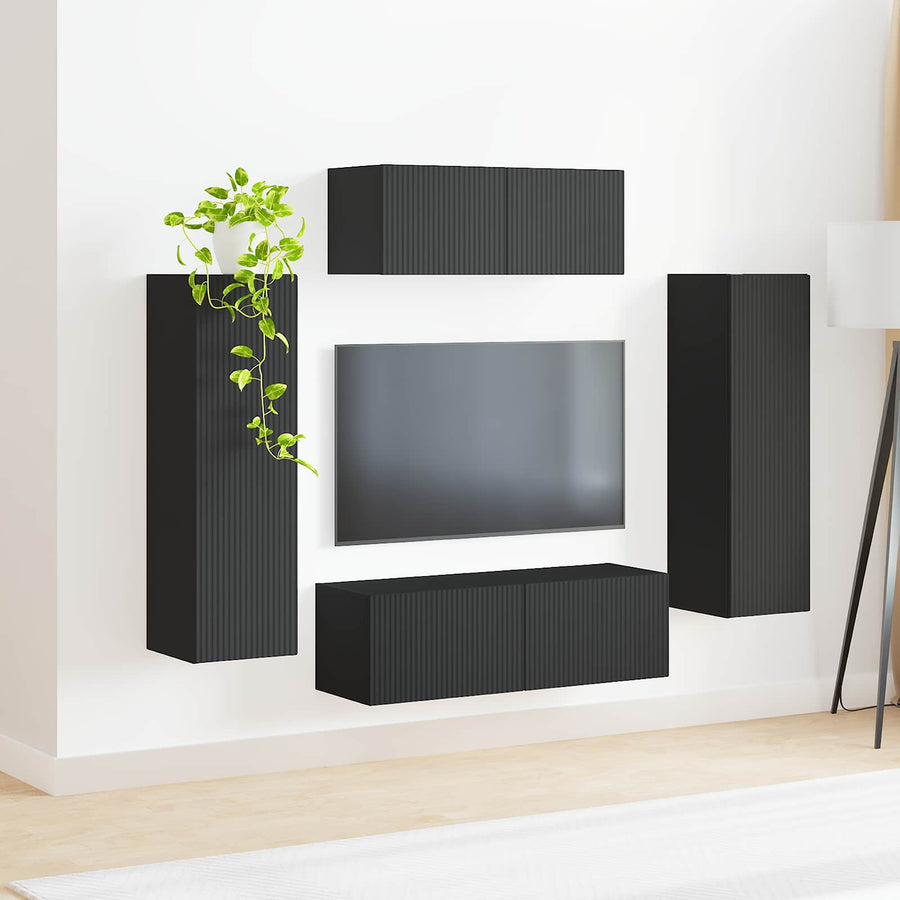 Tv-Meubelset Wandgemonteerd 3 Pcs Bewerkt Hout Zwart