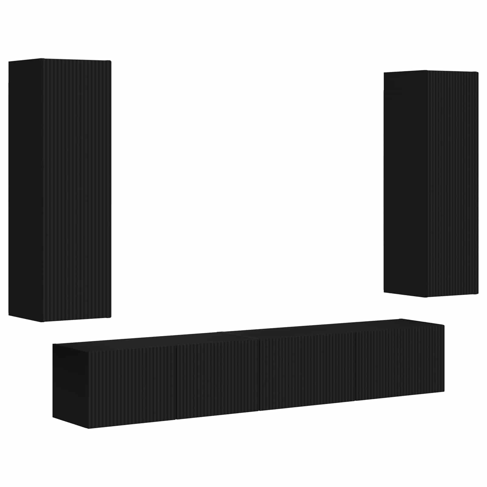 Tv-Meubelset Wandgemonteerd 3 Pcs Bewerkt Hout Zwart