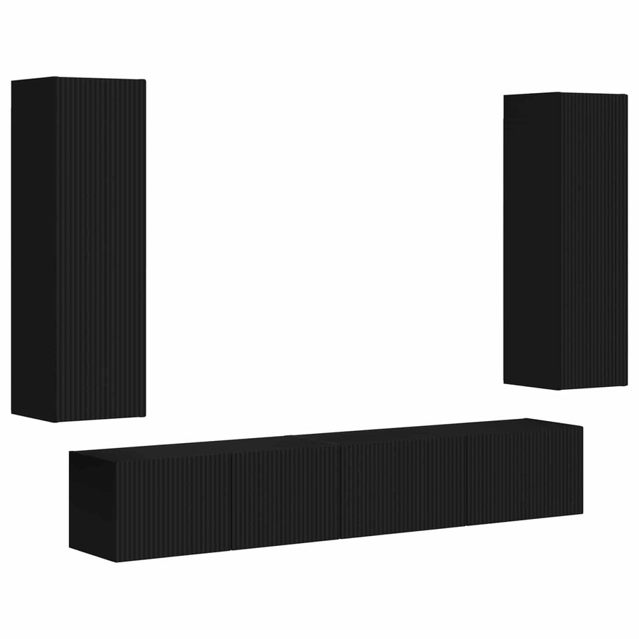 Tv-Meubelset Wandgemonteerd 3 Pcs Bewerkt Hout Zwart