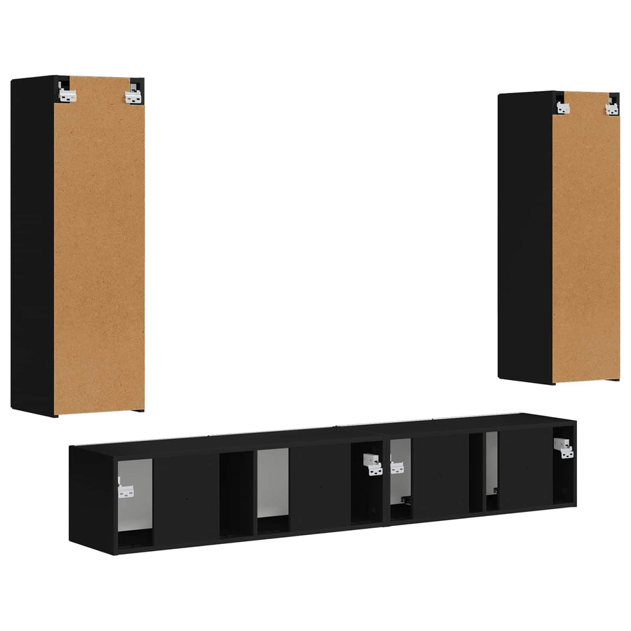 Tv-Meubelset Wandgemonteerd 3 Pcs Bewerkt Hout Zwart