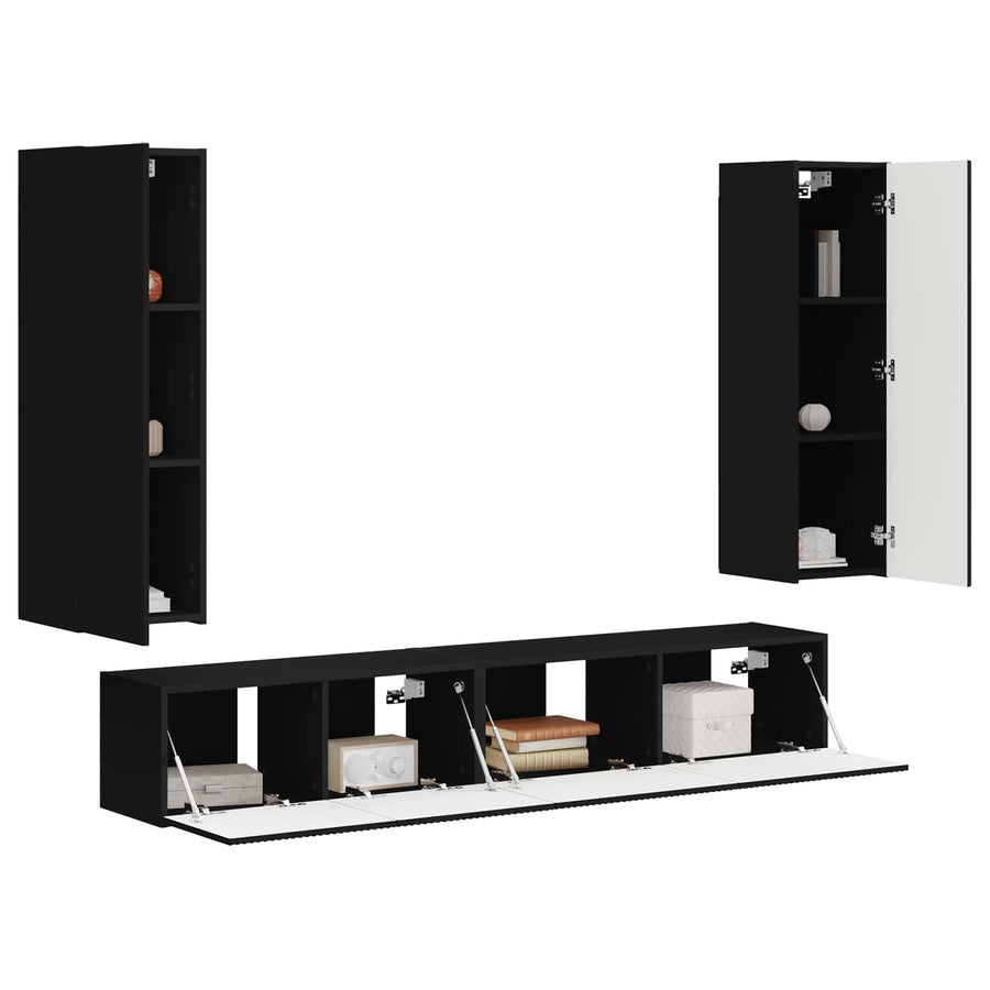 Tv-Meubelset Wandgemonteerd 3 Pcs Bewerkt Hout Zwart