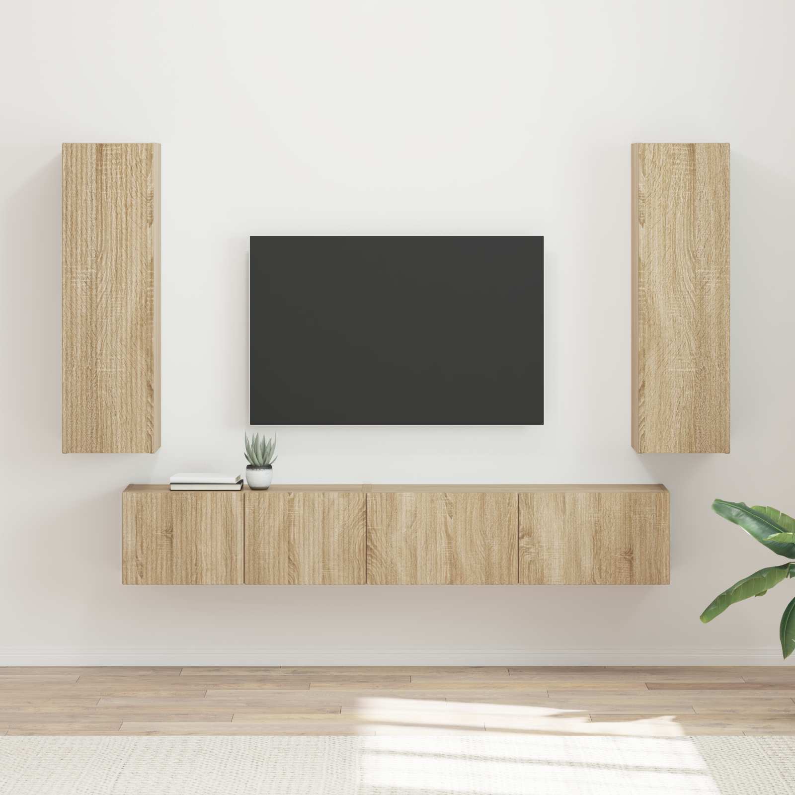 Tv-Meubelset Wandgemonteerd 3 Pcs Bewerkt Hout Sonoma eiken