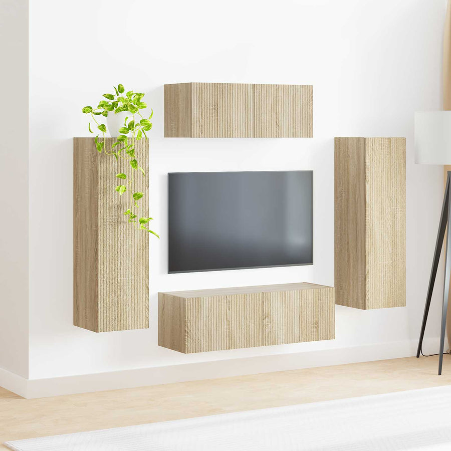 Tv-Meubelset Wandgemonteerd 3 Pcs Bewerkt Hout Sonoma eiken