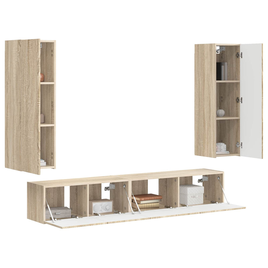 Tv-Meubelset Wandgemonteerd 3 Pcs Bewerkt Hout Sonoma eiken