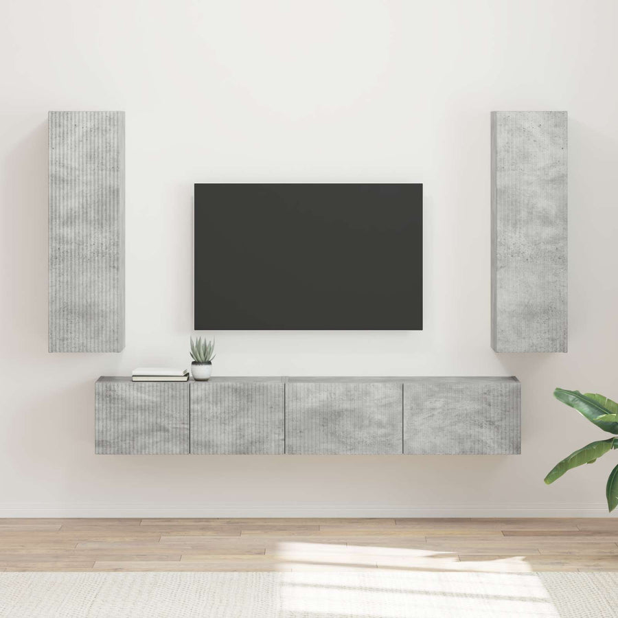 Tv-Meubelset Wandgemonteerd 3 Pcs Beton Grijs Bewerkt Hout Betongrijs