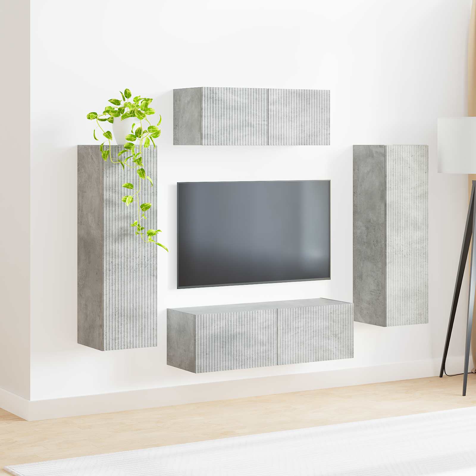 Tv-Meubelset Wandgemonteerd 3 Pcs Beton Grijs Bewerkt Hout Betongrijs