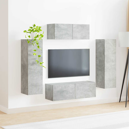 Tv-Meubelset Wandgemonteerd 3 Pcs Beton Grijs Bewerkt Hout Betongrijs