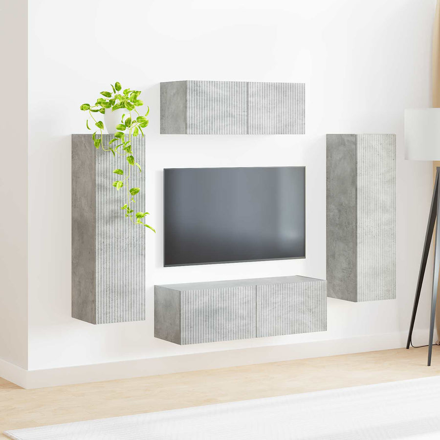 Tv-Meubelset Wandgemonteerd 3 Pcs Beton Grijs Bewerkt Hout Betongrijs