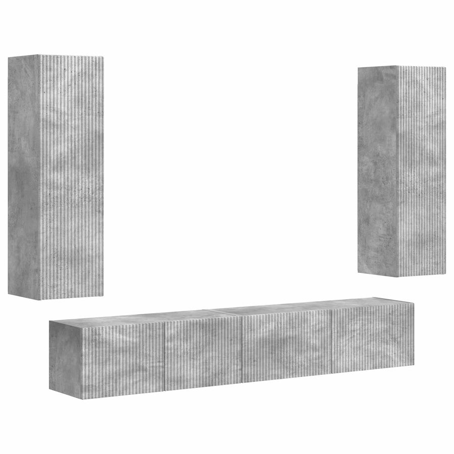 Tv-Meubelset Wandgemonteerd 3 Pcs Beton Grijs Bewerkt Hout Betongrijs