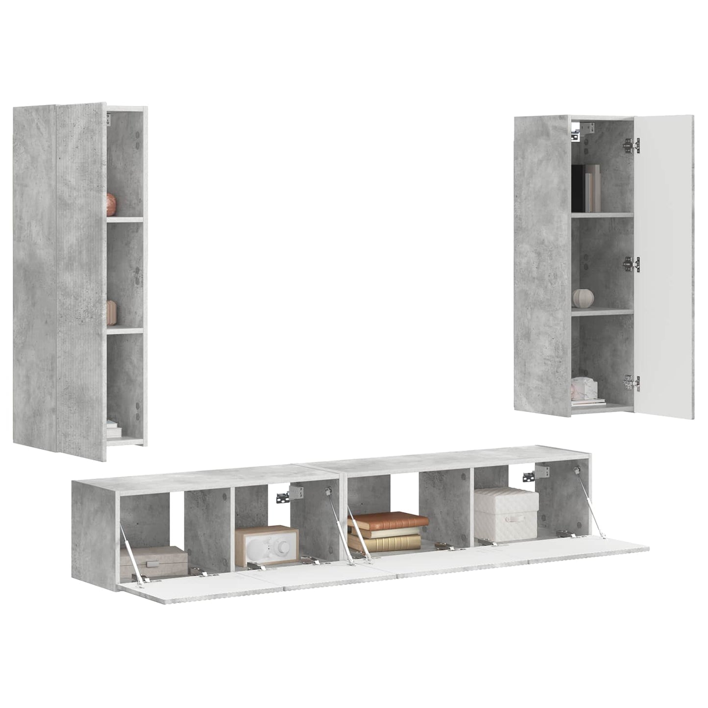 Tv-Meubelset Wandgemonteerd 3 Pcs Beton Grijs Bewerkt Hout Betongrijs