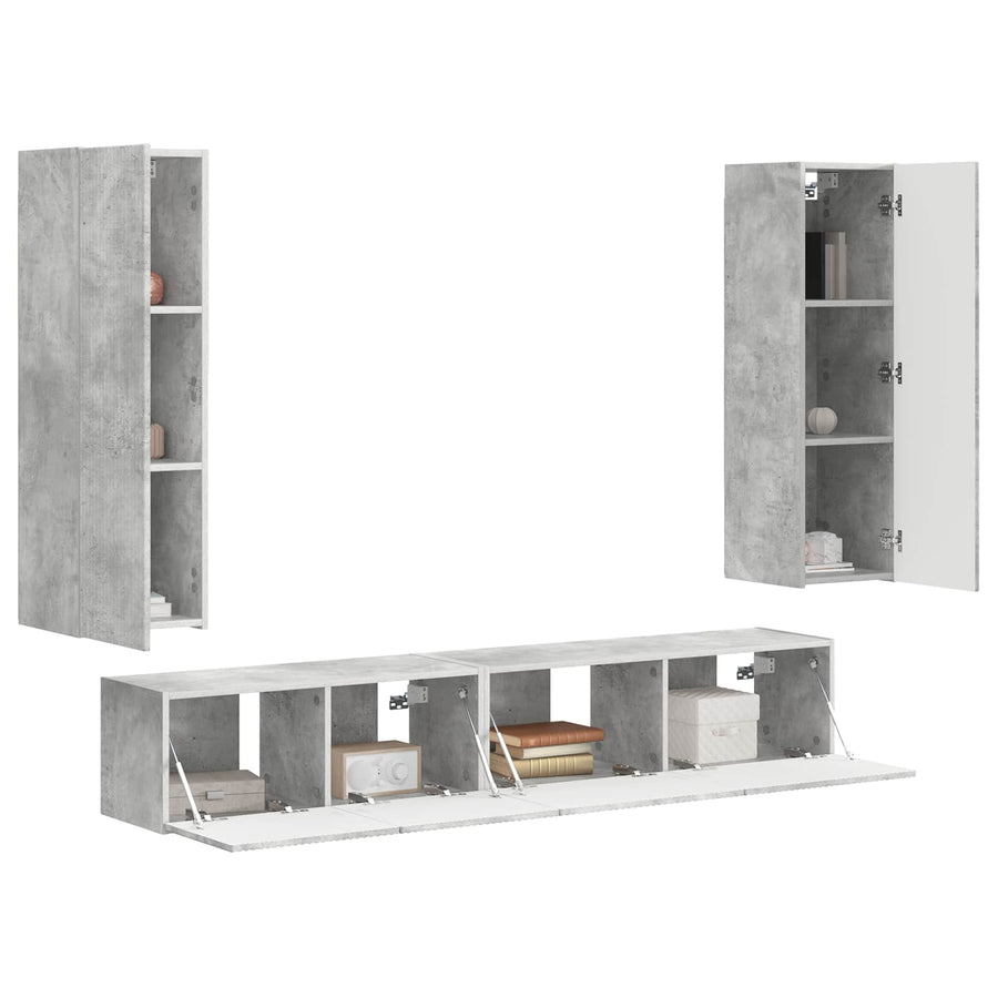 Tv-Meubelset Wandgemonteerd 3 Pcs Beton Grijs Bewerkt Hout Betongrijs