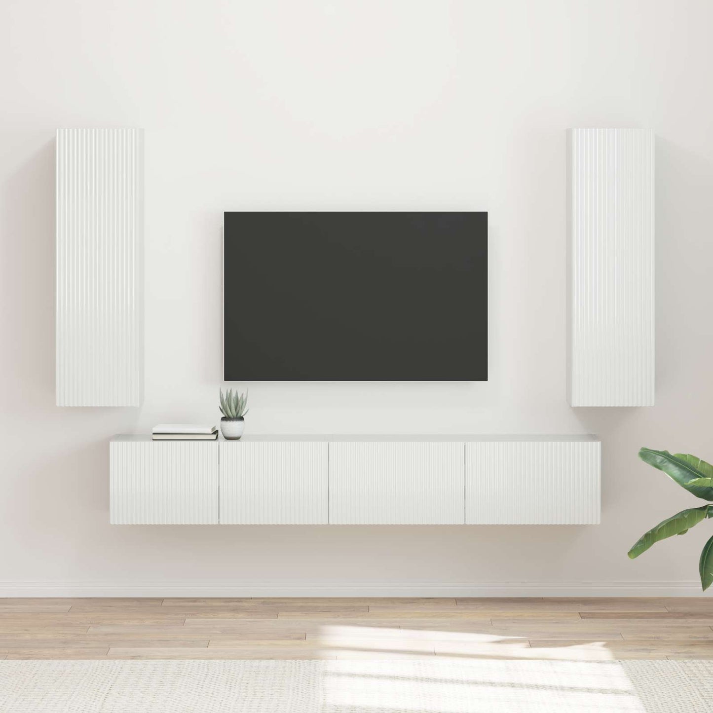 Tv-Meubelset Wandgemonteerd 3 Pcs Bewerkt Hout Hoogglans wit