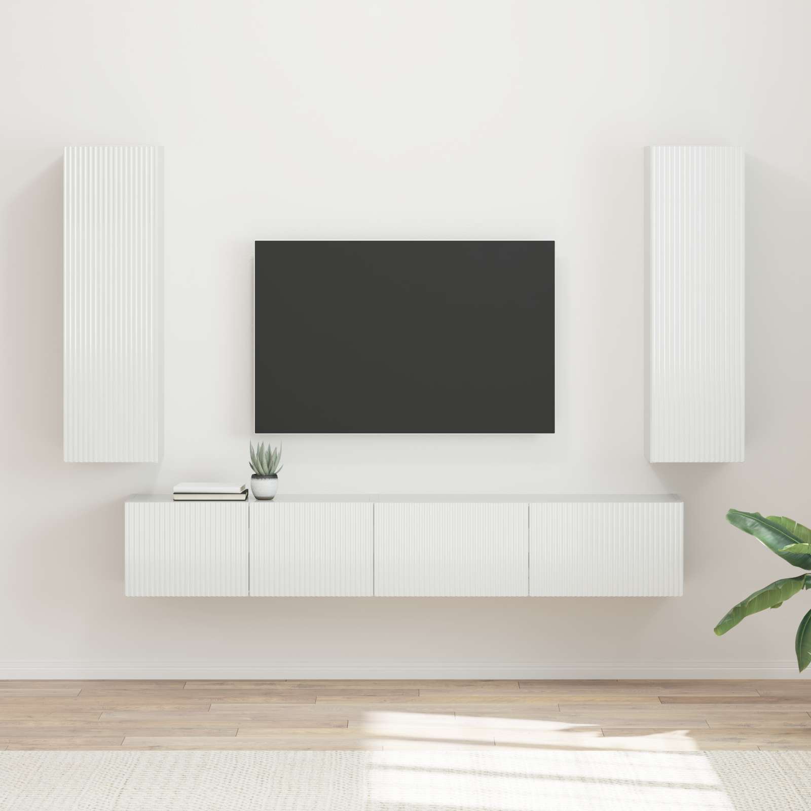 Tv-Meubelset Wandgemonteerd 3 Pcs Bewerkt Hout Hoogglans wit