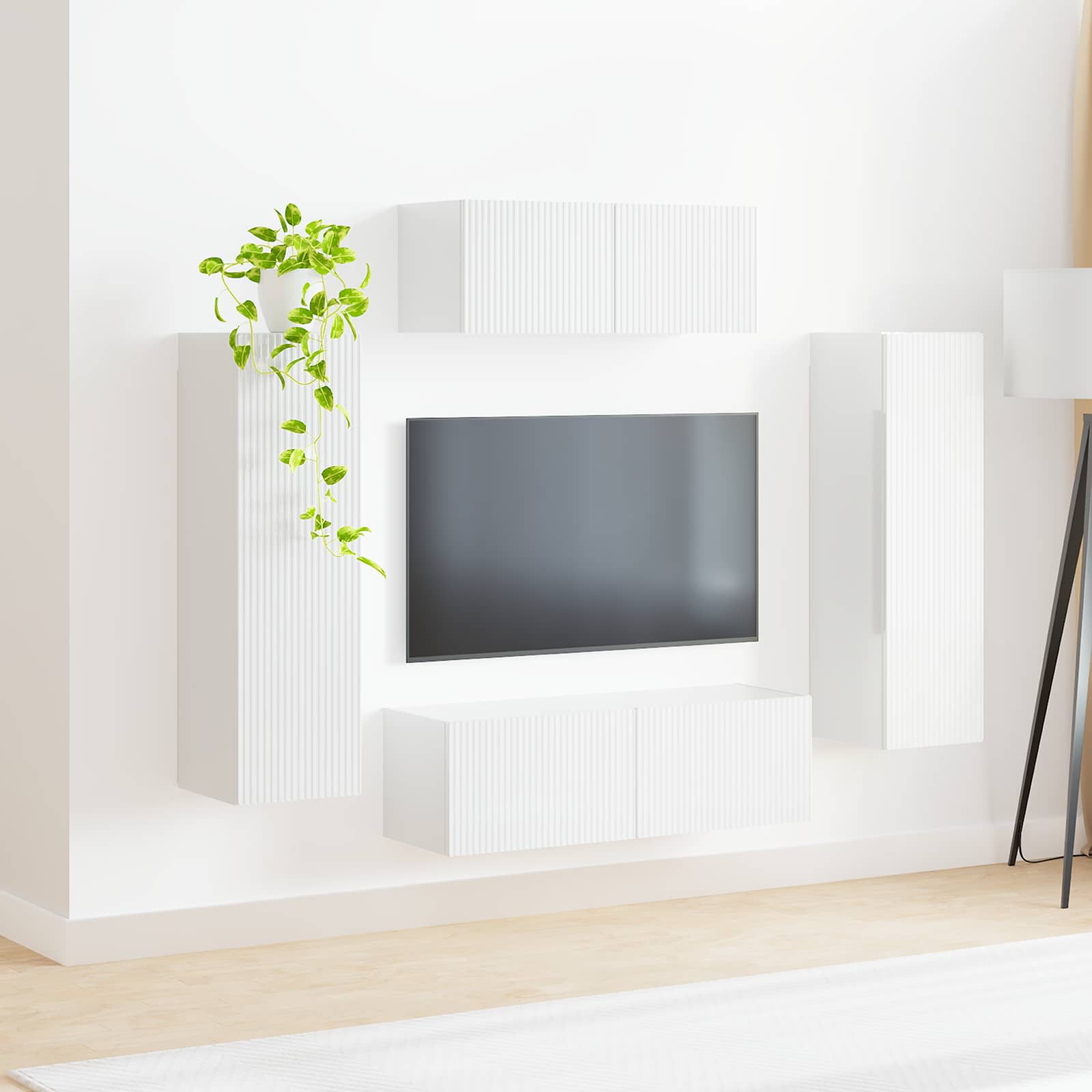 Tv-Meubelset Wandgemonteerd 3 Pcs Bewerkt Hout Hoogglans wit