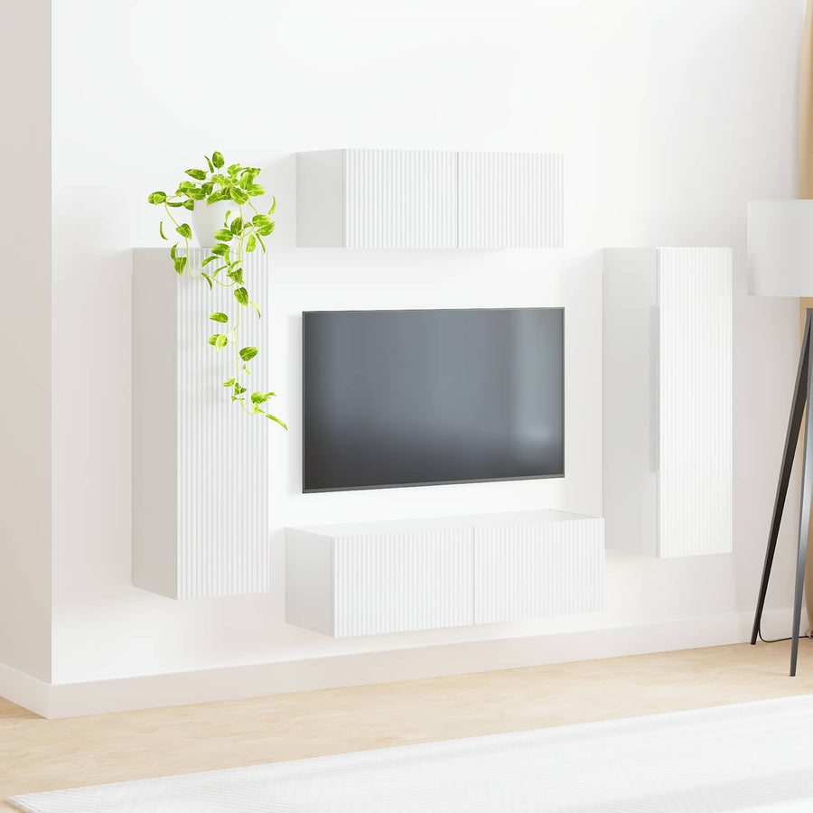 Tv-Meubelset Wandgemonteerd 3 Pcs Bewerkt Hout Hoogglans wit