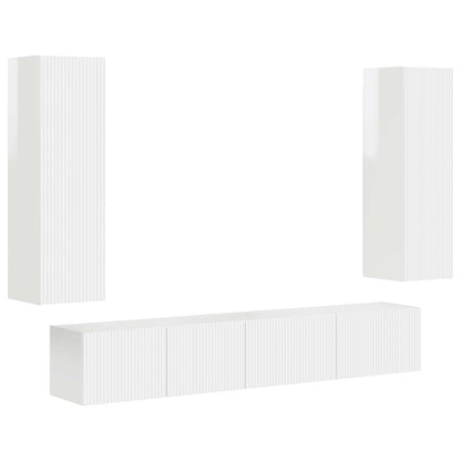 Tv-Meubelset Wandgemonteerd 3 Pcs Bewerkt Hout Hoogglans wit