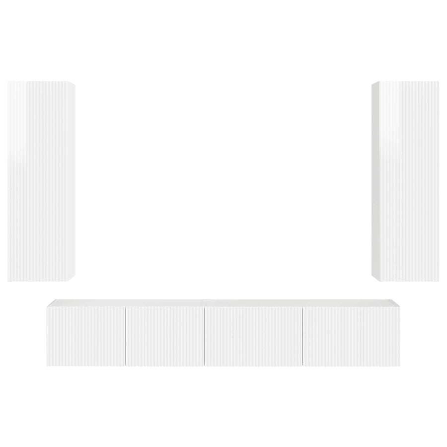 Tv-Meubelset Wandgemonteerd 3 Pcs Bewerkt Hout Hoogglans wit