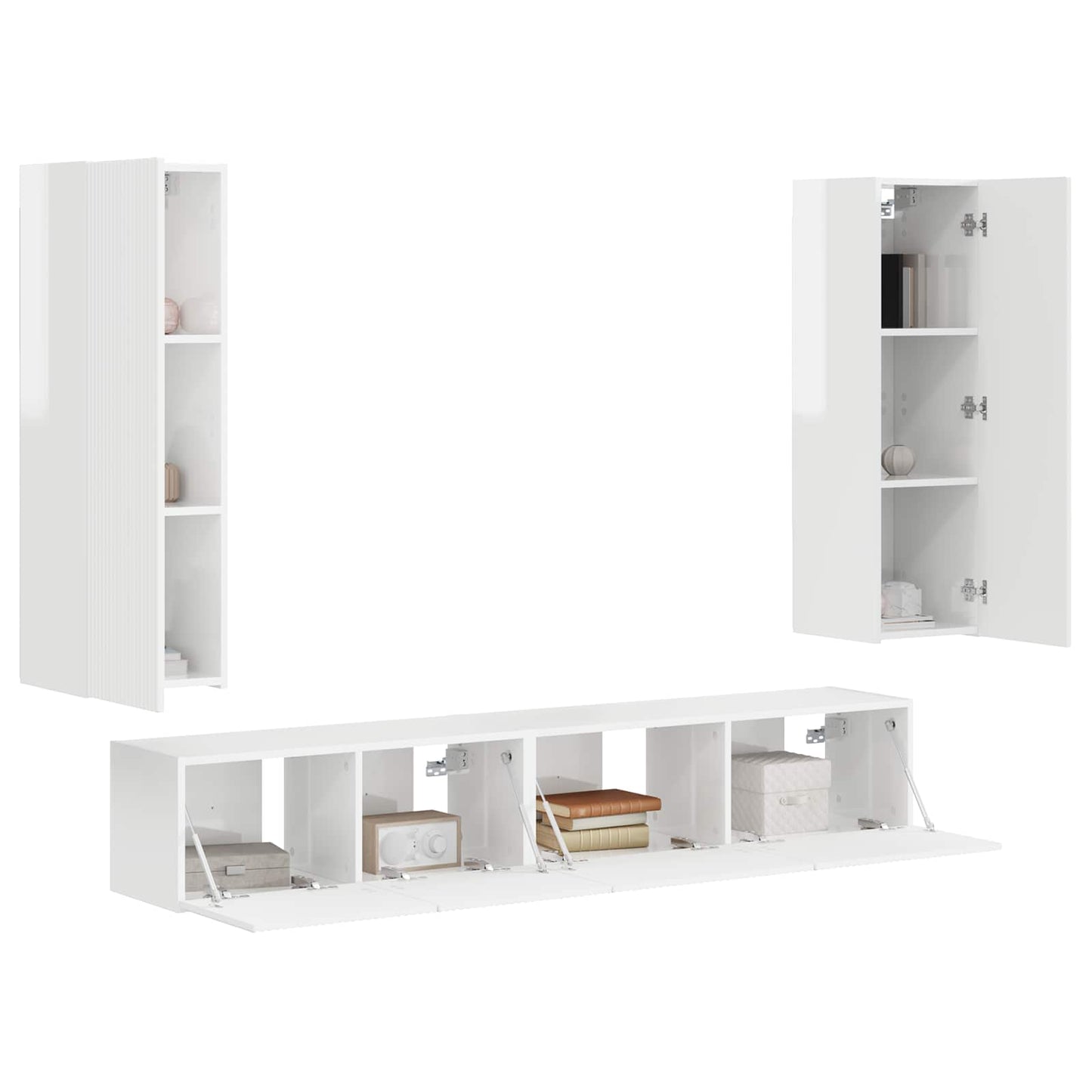Tv-Meubelset Wandgemonteerd 3 Pcs Bewerkt Hout Hoogglans wit