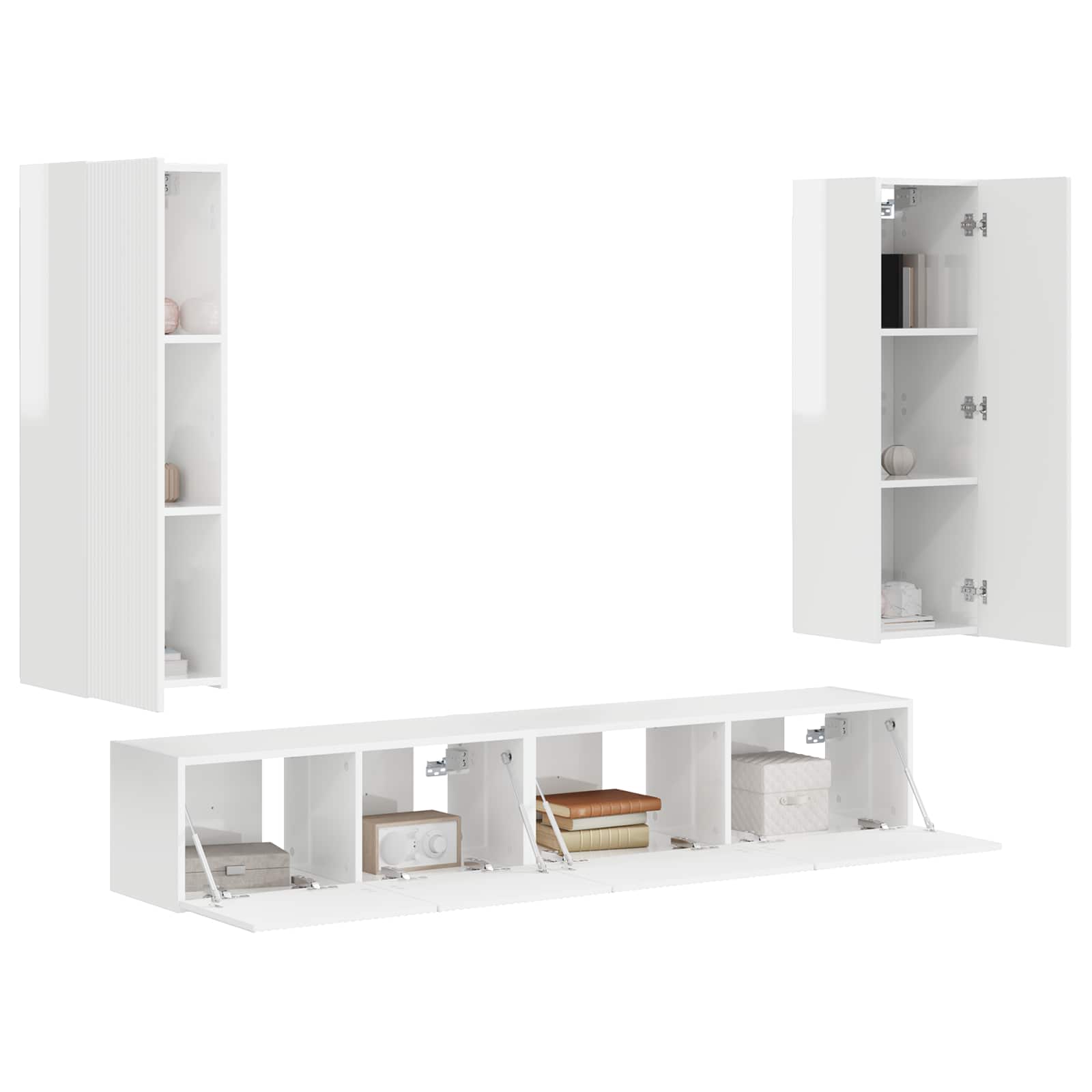 Tv-Meubelset Wandgemonteerd 3 Pcs Bewerkt Hout Hoogglans wit