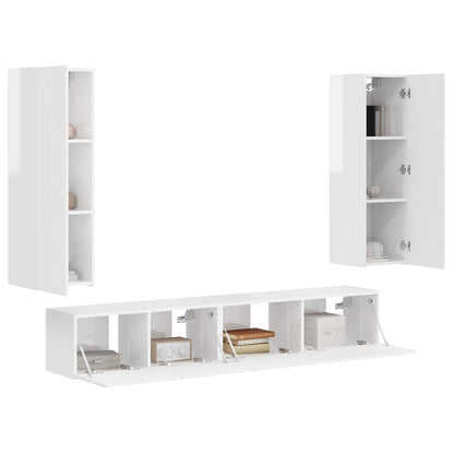 Tv-Meubelset Wandgemonteerd 3 Pcs Bewerkt Hout Hoogglans wit