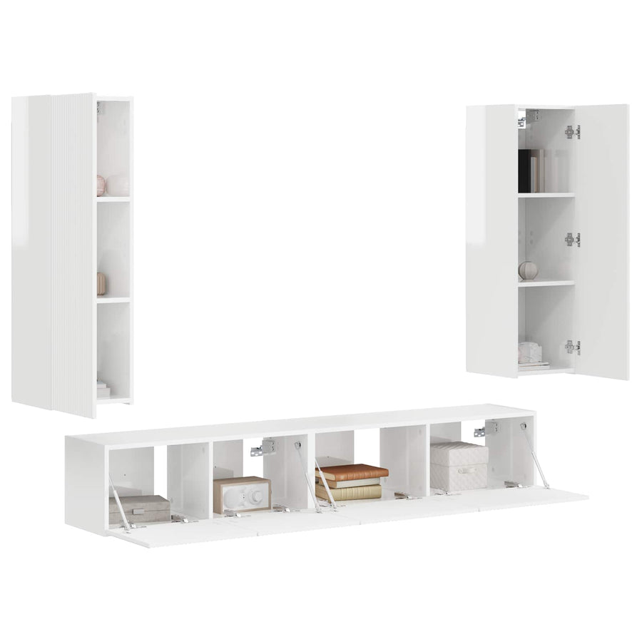 Tv-Meubelset Wandgemonteerd 3 Pcs Bewerkt Hout Hoogglans wit