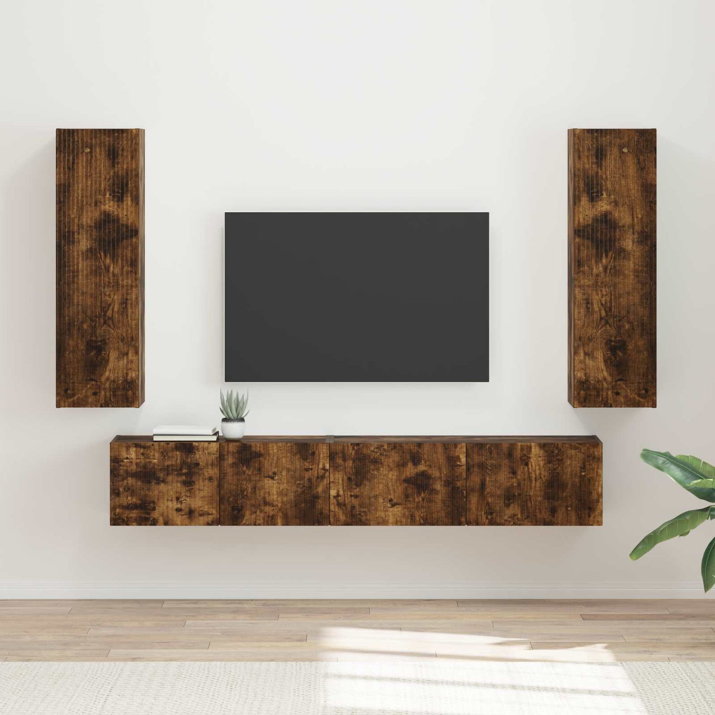 Tv-Meubelset Wandgemonteerd 3 Pcs Bewerkt Hout Gerookt eiken