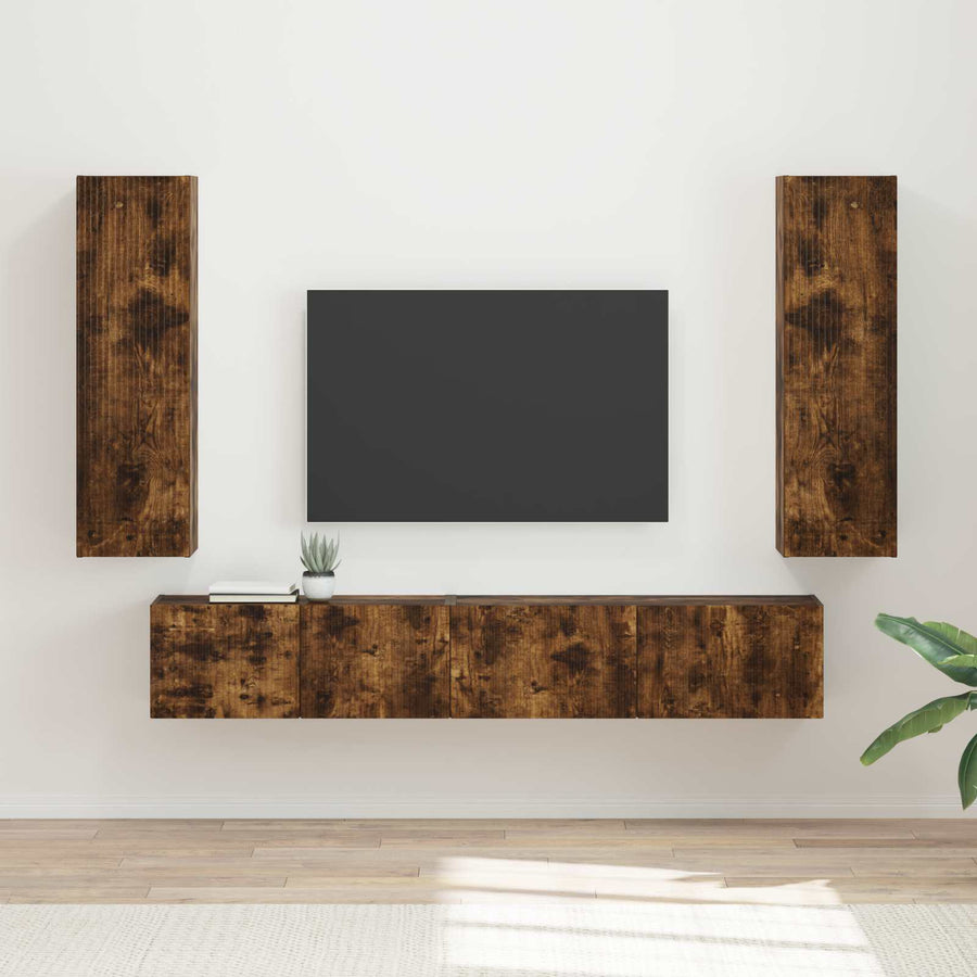 Tv-Meubelset Wandgemonteerd 3 Pcs Bewerkt Hout Gerookt eiken