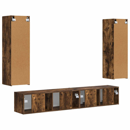 Tv-Meubelset Wandgemonteerd 3 Pcs Bewerkt Hout Gerookt eiken